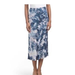 Satin Blue Tie Dye Slip Midi Skirt Size S